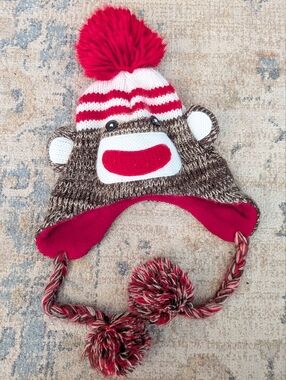 Baby Sock Monkey Earflap Hat with Tassels